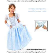 Fantasia infantil vestido princesa das neves azul festa luxo