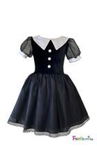 Fantasia Infantil Wandinha de Luxo c/Brilhos Halloween - Fanfarrinha Fantasia Infantil Wandinha de Luxo c/Brilhos Halloween - Fanfarrinha