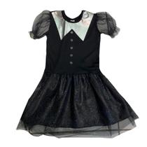 Fantasia Infantil Wandinha Preto Glitter Tam 06 Halloween