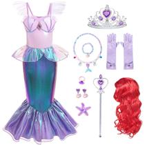 Fantasia iTVTi Little Girls Mermaid Princess de 5 a 6 anos e acessórios Fantasia iTVTi Little Girls Mermaid Princess de 5 a 6 anos e acessórios