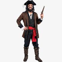 Fantasia Jack Sparrow Masculina Adulta Pirata de Luxo Completa com Chapéu Fantasia Jack Sparrow Masculina Adulta Pirata de Luxo Completa com Chapéu