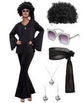 Fantasia Jexine Festa Disco Anos 70 - Conjunto Feminino Preto