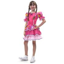 Fantasia Junina Infantil Rosa com Babados e Estampa Xadrez Fantasia Junina Infantil Rosa com Babados e Estampa Xadrez