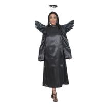 Fantasia Kit Anjo Negro Adulto Tunica Asa de Anjo Aureola Carnaval Teatro Festa Halloween Querubim Arcanjo Terror