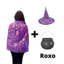 Fantasia Kit Bruxo Infantil Capa E Chapeu E Caldeirao Bruxa Bruxinha Feiticeiro Mago Halloween Unisex Cosplay