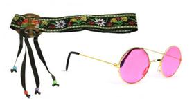 Fantasia Kit Hippie com Faixa e Oculos Festas Carnaval Fantasia Kit Hippie com Faixa e Oculos Festas Carnaval