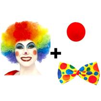 Fantasia Kit Palhaco Palhaca Peruca Colorida Nariz E Gravata Circo Engraçado Cosplay Festa