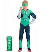 Fantasia Lanterna Verde Infantil Premium Longa Com Máscara e Anel