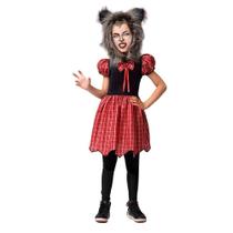 Fantasia Lobo Mau Infantil Feminino de Halloween Com Capuz