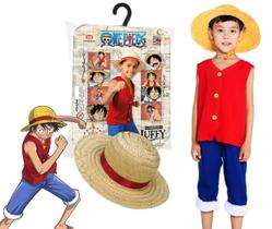 Fantasia Luffy C/ Chapéu One Piece Traje Infantil P M G
