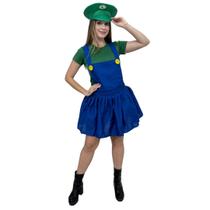 Fantasia Luigi Bros Feminina Adulta Cosplay - Vendaval