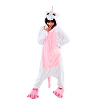 Fantasia Macacão de Unicórnio Kigurumi Infantil Branco e Rosa Com Capuz