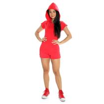 Fantasia Macaquinho Vermelho Curto com Capuz Feminino - Adulto Fantasia Macaquinho Vermelho Curto com Capuz Feminino - Adulto