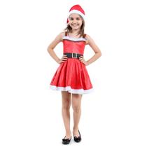 Fantasia Mamãe Noel Vestido Infantil com Gorro - Natal