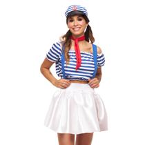 Fantasia Marinheira Feminina Roupa Carnaval Adulta + Chapéu
