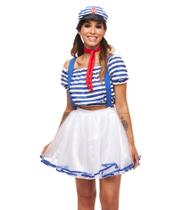 Fantasia Marinheira Feminina Roupa Carnaval Adulta + Chapéu - FSP