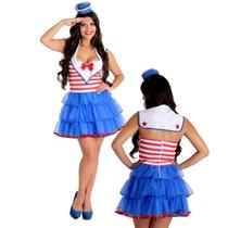 Fantasia Marinheira Pin Up Anos 60 Vestido Adulto com Chapéu Fantasia Marinheira Pin Up Anos 60 Vestido Adulto com Chapéu