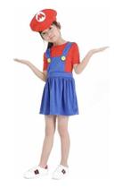 Fantasia Mário Bros Luigi Feminina Meninas C/ Quepe Carnaval Fantasia Mário Bros Luigi Feminina Meninas C/ Quepe Carnaval