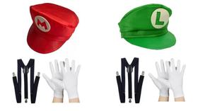 Fantasia mario luigi adulto quepe luva supensório carnaval