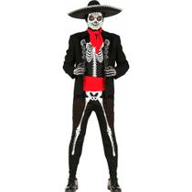 Fantasia Masculina Adulta de Halloween Caveira Mexicana Classica com Esqueleto de Luxo Fantasia Masculina Adulta de Halloween Caveira Mexicana Classica com Esqueleto de Luxo