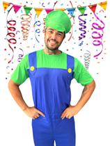 Fantasia Masculina Carnaval Mario ou luigi macacão e cap bloquinho festa Fantasia Masculina Carnaval Mario ou luigi macacão e cap bloquinho festa