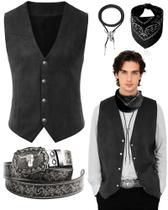 Fantasia masculina de cowboy ocidental PARTTELY, colete, cinto, gravata e bandana
