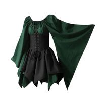 Fantasia Medieval Europeia Feminina Com Corpete, Saia E Mangas Largas, Vestido Irlandês De 2 Peças
