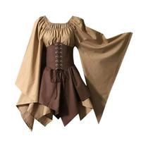 Fantasia Medieval Europeia Feminina Com Corset E Saia Larga, Vestido Irlandês De 2 Peças