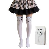 Fantasia Meia gatinho branca com rabo 5/8 adulto até a coxa Fantasia Meia gatinho branca com rabo 5/8 adulto até a coxa