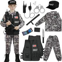Fantasia Memmela de policial da SWAT para crianças com colete da SWAT Fantasia Memmela de policial da SWAT para crianças com colete da SWAT
