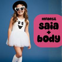 Fantasia Menina Fantasma Branco Saia e Body Dia Das Bruxas Fantasia Menina Fantasma Branco Saia e Body Dia Das Bruxas