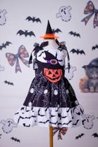 Fantasia Menina Hallowen Fantasminha Vestido Bruxinha+chapéu