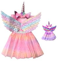 Fantasia Menina Luxo Saia Tule Unicórnio Tiara Asa Infantil