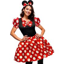 Fantasia Minnie Vermelha Adulto Feminina Tiara Com Orelhas