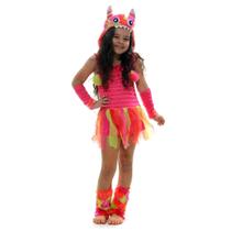 Fantasia Monstrinha Pink Infantil com Capuz e Luvas
