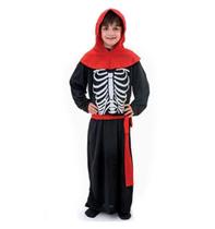 Fantasia Morte Infantil Túnica Com Esqueleto de Halloween Com Capuz e Cinto Fantasia Morte Infantil Túnica Com Esqueleto de Halloween Com Capuz e Cinto