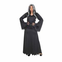 Fantasia Morticia Addams Completa Cosplay Bruxa Morgana Feiticeira Vestido Halloween Festa Dia das Bruxas Noites Terror