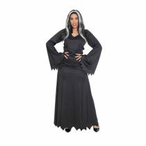 Fantasia Morticia Addams Cosplay Bruxa Morgana Feiticeira Vestido Halloween Festa Dia das Bruxas Noites do Terror Zumbi