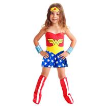Fantasia Mulher Maravilha DC Vestido Acessórios Infantil
