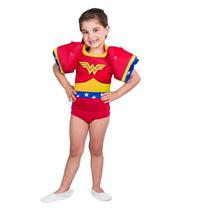 Fantasia Mulher Maravilha Infantil Com Proteção UV e Boia Praia e Piscina