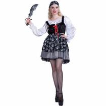 Fantasia Mulher Pirata Caveira Carnaval e Halloween