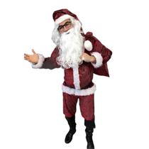 Fantasia Natal Roupa Papai Noel Adulto Veludo Molhado c/ 7 Peças