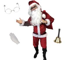 Fantasia Natal Roupa Papai Noel Adulto Veludo Molhado Completo c/ 10 Peças Fantasia Natal Roupa Papai Noel Adulto Veludo Molhado Completo c/ 10 Peças