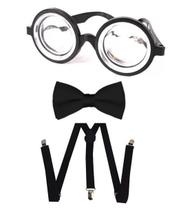 Fantasia Nerd Oculos Gravata e Suspensorio Preto