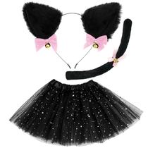 Fantasia Newcotte, Halloween, animal, tutu, orelhas, bandana, cauda, preta Fantasia Newcotte, Halloween, animal, tutu, orelhas, bandana, cauda, preta