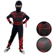 Fantasia Ninja Dark Preto e Vermelho Infantil com Capuz