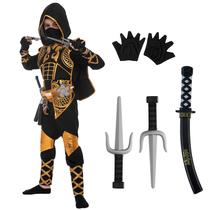 Fantasia Ninja Dourado para Halloween (Médio 8-10 anos) - Spooktacular Creations