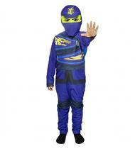 Fantasia Ninja Go Infantil Azul Longa Com Gorro Fantasia Ninja Go Infantil Azul Longa Com Gorro