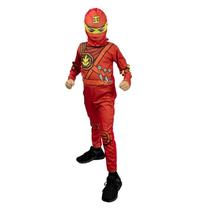 Fantasia Ninja Go Infantil Vermelho Longa Com Gorro