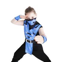 Fantasia Ninja Infantil Azul Fight Mortal Carnaval Halloween - Fantasias Super